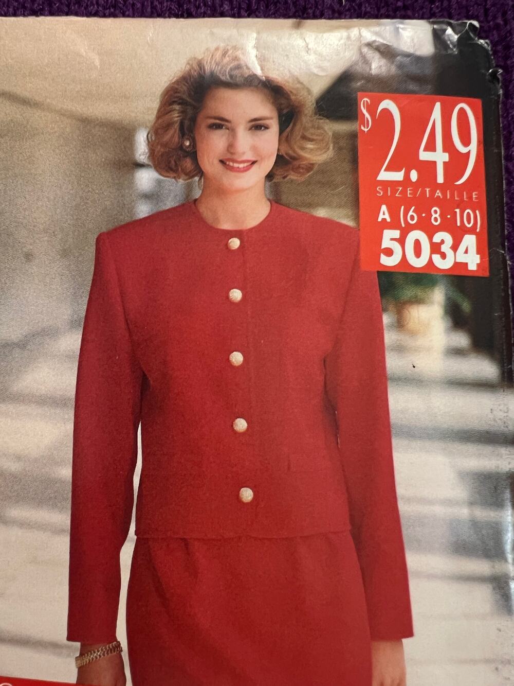 Butterick 5034 pattern blazer boxy boyfriend 1980s size 6 8 10